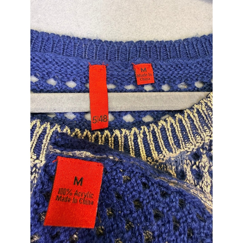 Open‎ Crochet Blue Gold Metallic sweater 5/48 by Saks 5th Avenue Retro Grunge - Picture 6 of 6